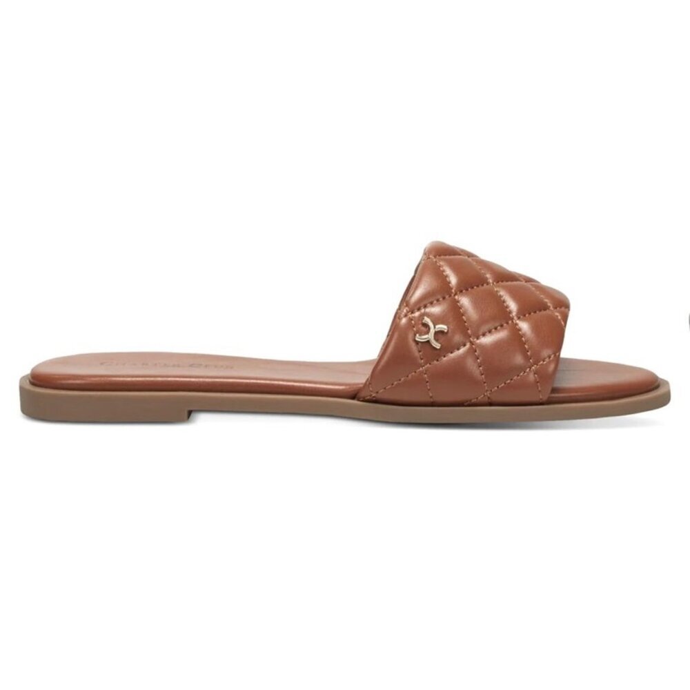Charter Club SAFFIEE Women's Flats Quilted Slide Sandals Cognac Size 10 - Picture 2 of 6